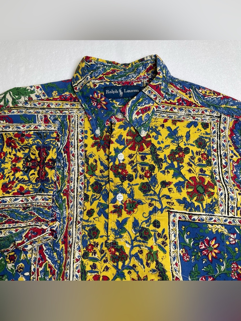 Vintage Ralph Lauren L Floral Paisley Patchwork Popover Short Sleeve Shirt
